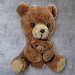 Vintage 1977 R. Dakin & Co Mama & Baby Bear Plush 10" Brown Teddy Collectible